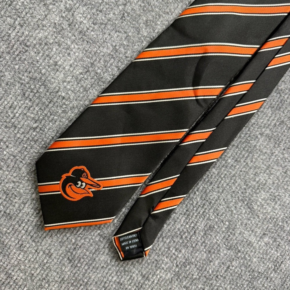 Baltimore Orioles MLB Mens Neck Tie Black Orange Striped Baseball Logo Sports